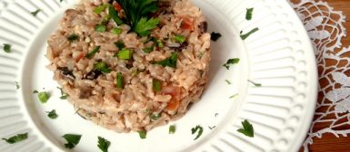 Arroz cremoso com shitake (calorias reduzidas, quente ou frio)